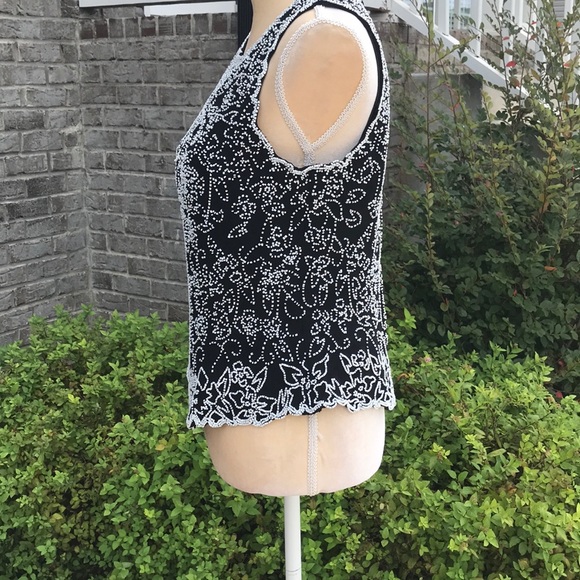 Medium JKARA Beaded Black Formal Top - Picture 3 of 8